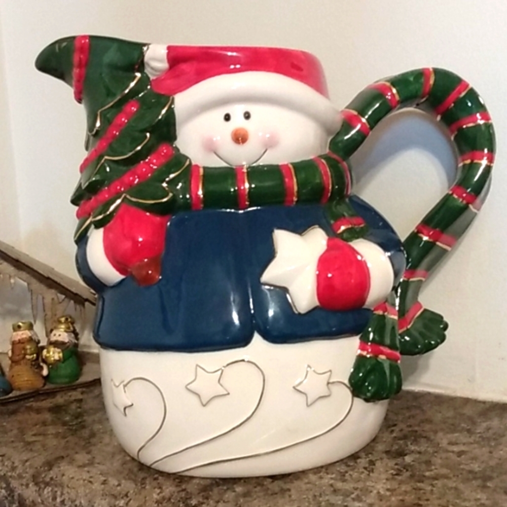 Vintage Hand Painted Snowman Pitcher